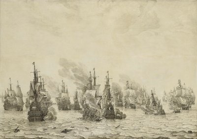 Slaget vid Livorno (Leghorn) Sjöslaget vid Livorno, 14 mars 1653: Avsnitt från det första engelska sjökriget (1652-54) av Willem van de Velde (I)