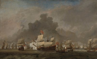 Sjöstrid mellan Michiel Adriaensz de Ruyter och hertigen av York på den kungliga prinsen under slaget vid Solebay, 7 juni 1672: avsnitt från det tredje anglo-holländska kriget av Willem van de Velde (II)
