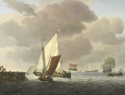 Fartyg nära kusten i blåsigt väder av Willem van de Velde (II)