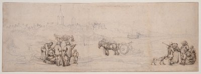Sandscen med bondfigurer av Willem van de Velde