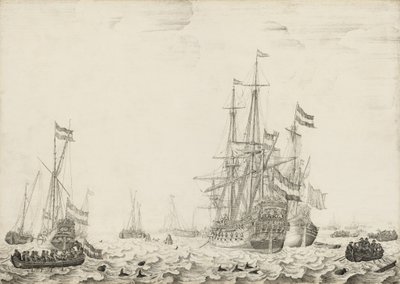 Holländska fartyg nära kusten av Willem van de Velde the Elder