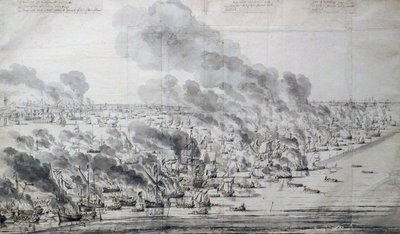 Robert Holmes sätter den nederländska flottan i brand vid Terschelling av Willem van de Velde the Elder