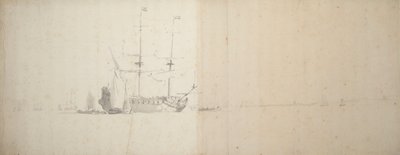 Ein niederländisches Schiff vor Anker vor dem Land, ca. 1666 (Graphit) von Willem van de Velde the Younger
