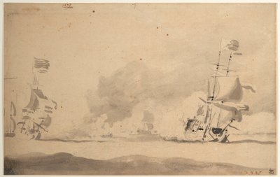 Ein niederländisches Schiff verfolgt ein englisches Schiff von Willem van de Velde the Younger