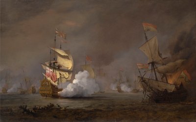 Sjöslaget under de anglo-holländska krigen av Willem van de Velde the Younger