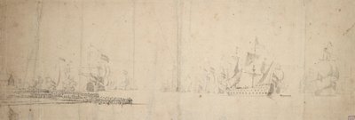 En holländsk flotta på väg ut från en pir, ca 1665 (grafit, grå lav) av Willem van de the Elder Velde