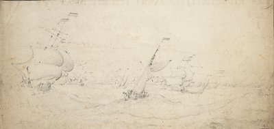 En holländsk eskader på väg mot lovart i hård sjö, ca 1672 (grafit) av Willem van de the Elder Velde