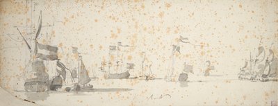 En statlig yacht och holländska fartyg för ankar, ca 1664 (grafit, grå lav) av Willem van de the Elder Velde