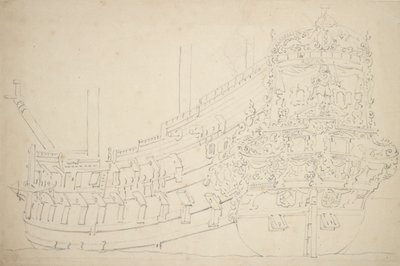 Ett Amsterdamfartyg, möjligen en Indiaman, med ca 50 kanoner, ca 1670 (grafit) av Willem van de the Elder Velde