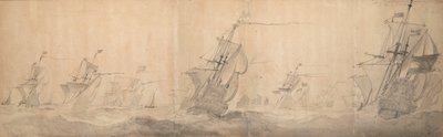 Nederländska flottan slår upp kusten utanför Nordfrisiska öarna 9 [OS] / 19 oktober 1658 av Willem van de the Elder Velde