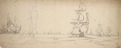 Holländska fartyg på väg ner mot huvudflottan, maj 1672, ca 1672 (grafit, grå lav) av Willem van de the Elder Velde