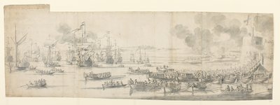 Maria av Modena embarkerar i Gravesend av Willem van de the Elder Velde