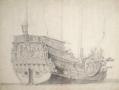 Porträtt av en holländsk prins yacht, ca 1660 (grafit, grå tvätt) av Willem van de the Elder Velde