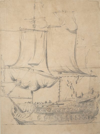 Porträtt av en engelsk tredjestatsman, ca 1685 (grafit, grå lav) av Willem van de the Elder Velde