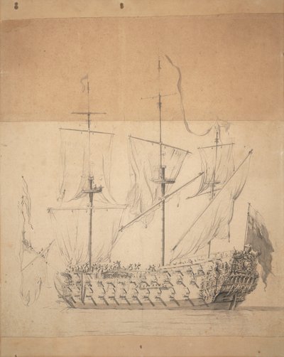 Porträtt av en engelsk tredje rang, ca 1673 (grafit, grå lav) av Willem van de the Elder Velde