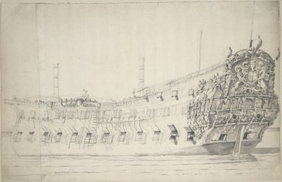 Porträtt av "Monck", ca 1676 (grafit, lavering) av Willem van de the Elder Velde