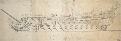 Porträtt av "Royal Thérèse" (), ett fartyg med 70-80 kanoner som byggdes som "Paris" 1670, bytte namn 1671 och dömdes ut 1690 av Willem van de the Elder Velde