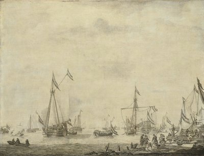 Kungaskeppet och statsskeppet seglar från Moerdijk med Karl II av Willem van de the Elder Velde