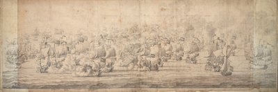 Slaget vid Lowestoft, 3-13 juni 1665, ca 1674 (grafit, tusch) av Willem van de the Elder Velde