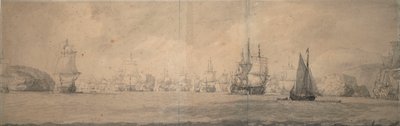 De holländska indiefararna seglar mot Bok op Raa (Bjaelkero), 25 augusti-4 september 1665 av Willem van de the Elder Velde