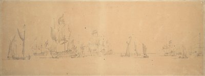 Den holländska flottan i lätta vindar, ca 1666 (grafit, grå lav) av Willem van de the Elder Velde