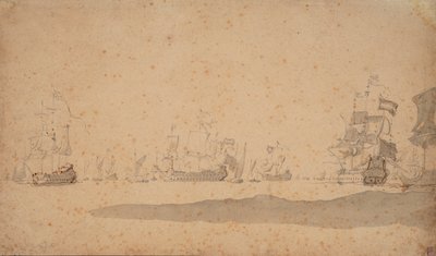Den holländska flottan liggande, troligen i maj 1672, ca 1672 (grafit, grå lav) av Willem van de the Elder Velde