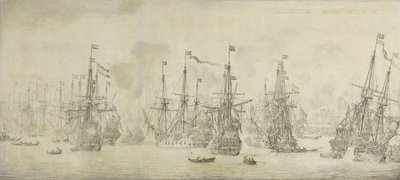 Engelsmännens misslyckade attack mot returflottan i Bergens hamn av Willem van de the Elder Velde