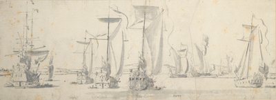 Karl II besöker "Tiger" i Woolwich: Yachterna rundar en krök i floden av Willem van de the Elder Velde