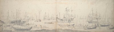 Weyschuits, en kaag och holländska örlogsmän i Texel av Willem van de the Elder Velde