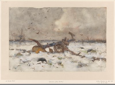 Plog på snöigt fält av Willem van der Nat