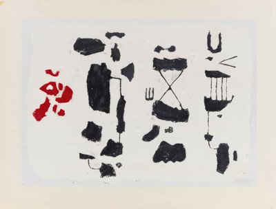 Svarta tecken – Svarta figurer med röd form av Willi Baumeister