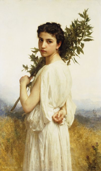 En nymf som håller en lagergren, 1900 av William-Adolphe Bouguereau