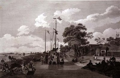Utsikt över sjön Pao-Yng där den är skild från Canal Grande av en jordvall, graverad av William (1747-1810) och Elizabeth Ellis, pub. av G. Nicol av William (after) Alexander