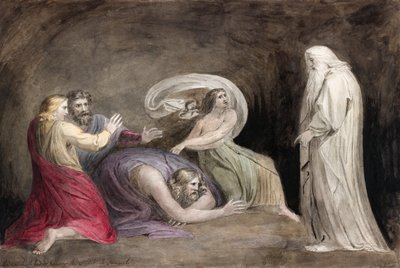 The Witch of Endor Raising the Spirit of Samuel. av William (after) Blake