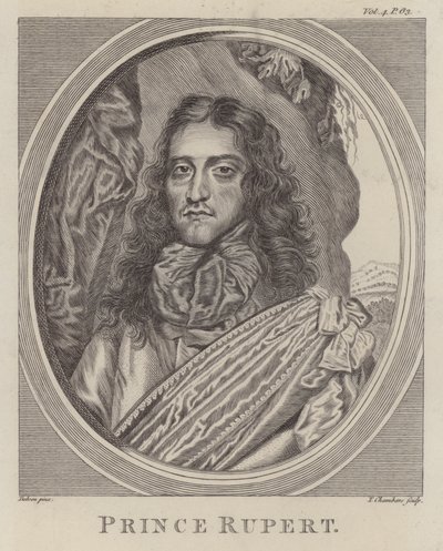 Prins Rupert av Rhen, tysk soldat som kämpade på den royalistiska sidan i engelska inbördeskriget (gravyr) av William (after) Dobson