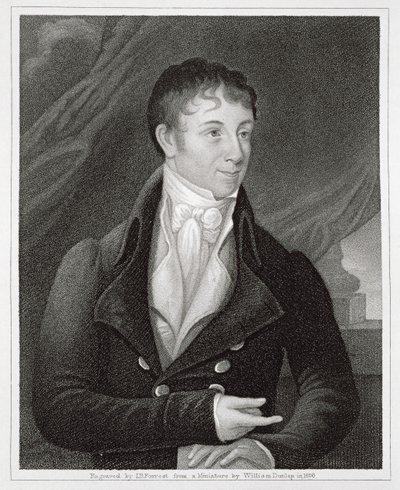 Porträtt av Charles Brockden Brown (1771-1810), graverat av John B. Forrest (1814-70) (gravyr) av William (after) Dunlap