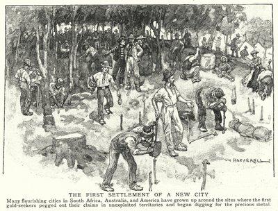 Den första bosättningen av en ny stad (litho) av William (after) Hatherell