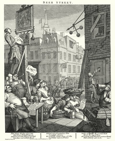 Beer Street (gravyr) av William (after) Hogarth