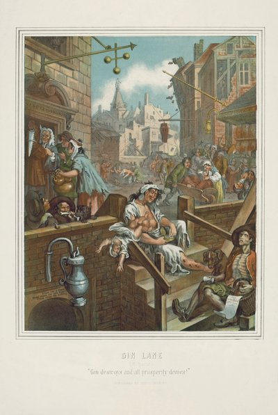 Kromolitografi av William Hogarths Gin Lane (chromolitho) av William (after) Hogarth