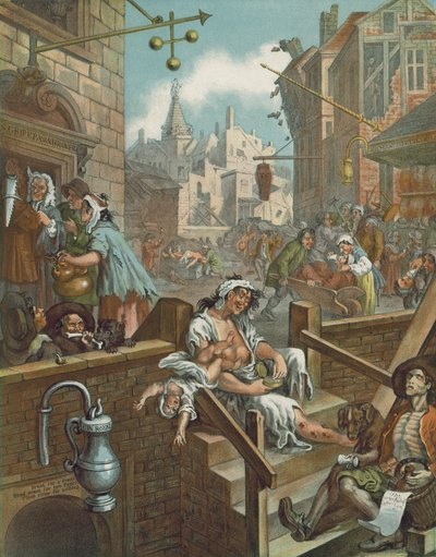 Kromolitografi av William Hogarths Gin Lane (chromolitho) av William (after) Hogarth