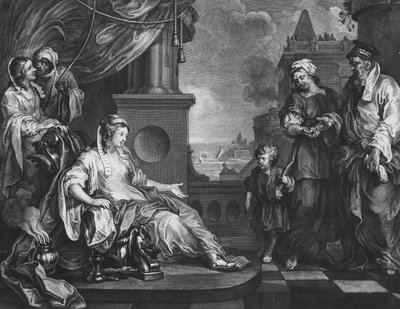 Moses förde till Faraos dotter, ca 1752 (gravyr) av William (after) Hogarth