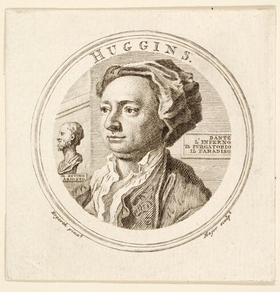 Porträtt av William Huggins, pub. 1760 (gravyr) av William (after) Hogarth