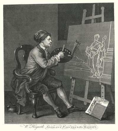 Självporträtt av den engelske konstnären William Hogarth (gravyr) av William (after) Hogarth