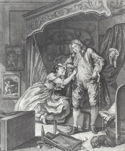 Kvinna blir prostituerad i 1700-talets England (gravyr) av William (after) Hogarth