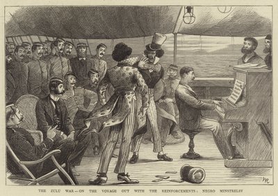 Zulukriget, på resan ut med förstärkningarna, svart Minstrelsy (gravyr) av William (after) Ralston