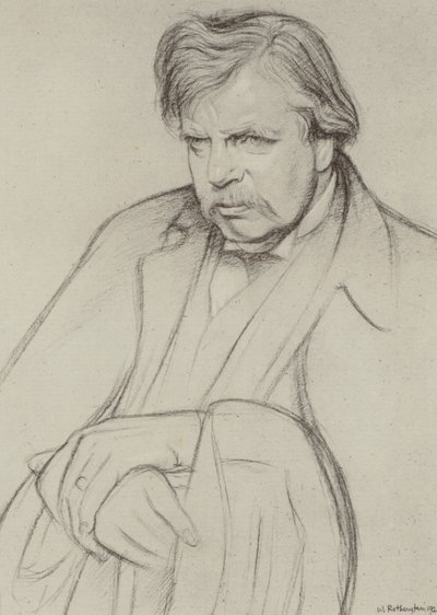 G K Chesterton (litho) av William (after) Rothenstein