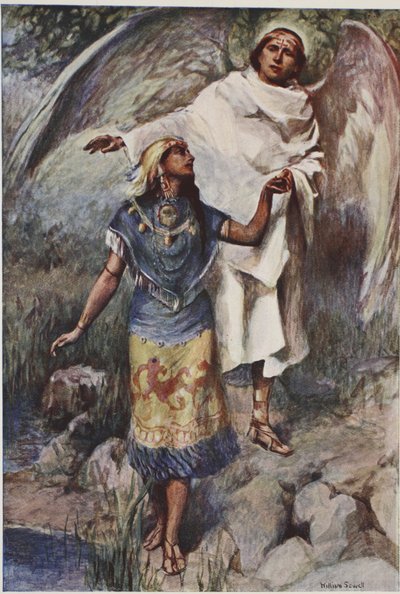De gamla gudarna besegrade, en prinsessa av det forntida Mexiko visas ankomsten av en ny tro, från "The Book of Myths" av Amy Cruse av William (after) Sewell