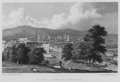 Bristol, från Bath Road (gravyr) av William (after) Westall