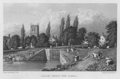 Calne, från kanalen (gravyr) av William (after) Westall