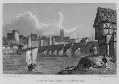 Slottet och staden Limerick (gravyr) av William (after) Westall